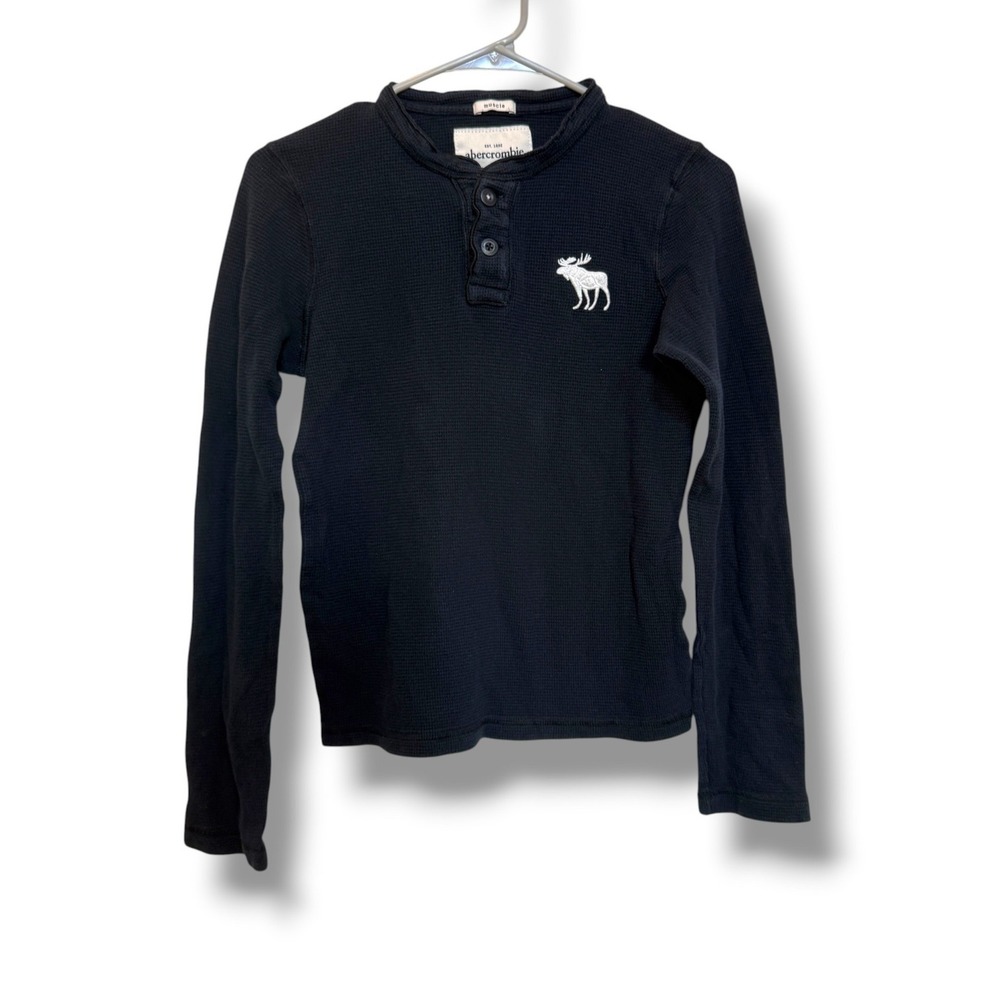 Abercrombie Kids Y2K Henley Boys L Navy Waffle Thermal Muscle Moose Logo